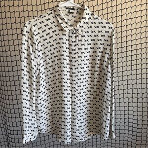 Theory Cream and Black Arrow Print Blouse